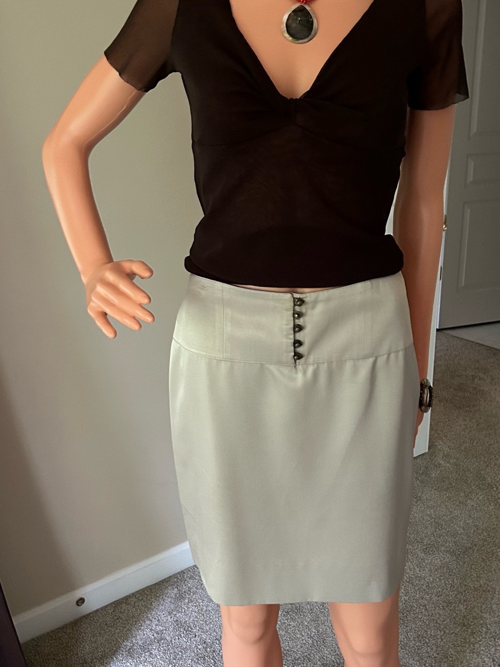 Dior Light Cream Midi Pencil Skirt with Front Button Detail